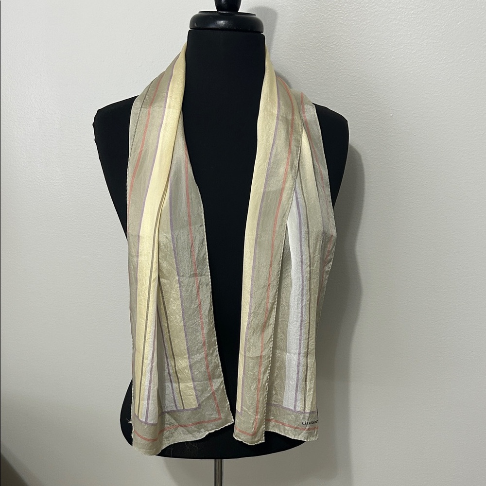 Vintage Liz Claiborne 100% silk striped neck scarf.